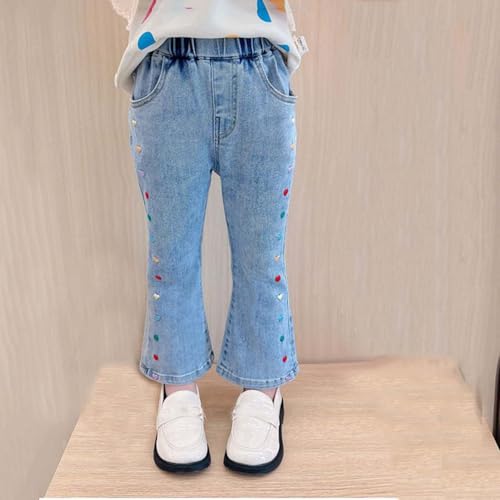 Girls' Flare Jeans Love Heart Embroidery Elastic Waist Flared Denim Pant Y2K Graphic Cute Bell-Bottoms with Pockets4
