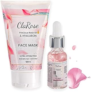 ClaRose Hyaluronic acid Face Kit - Anti-Ageing Face Serum 30ml & Regenerating Face Mask 75ml with Hyaluronic acid, Retinol and 100% Natural Rose oil