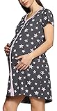 Be Mammy Damen Umstands Nachthemd Kurz Arm mit Stillfunktion BE20-275 (Graphit Sterne Rosa, XL)