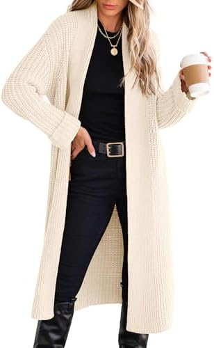ANRABESS Women Knit Long Cardigan Long Sleeve Open Front Lapel Oversized Sweater Coat 2025 Fall Duster Outerwear Clothes
