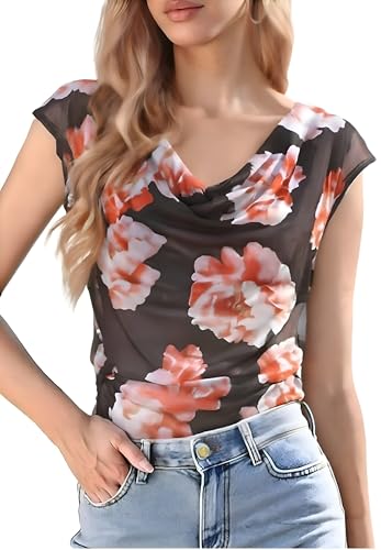 GERT COREL Women's Cowl Neck Sleeveless Top 2026 Sleeveless Ruched Floral Printed Shirts Summer Tank Tops Brown - image 1