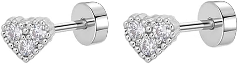 18g Tiny CZ Heart Love Earrings for Women Stainless Steel Hypoallergenic Caystal Cute Stud Hearted Cartilage Tragus Piercing Jewelry Flat Screw Back Post Sensitive Ear Wedding Xmas Gift