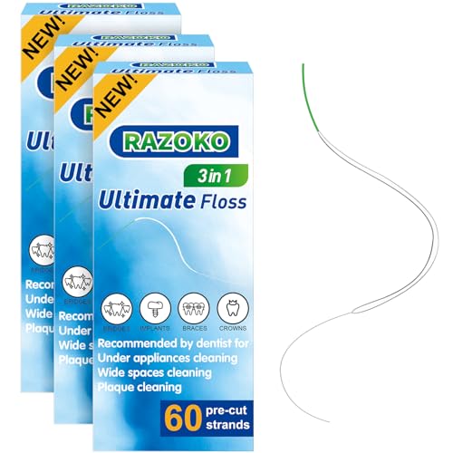 Dental Floss for Braces, Super Floss Pre-Cut Strands,60 Count, Pack of 3