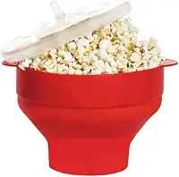 Pipoqueira de Silicone para Micro-ondas, Grande Capacidade, Vermelha, Dobrável, Sem Óleo, Com Tampa, Livre de BPA