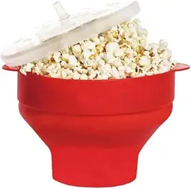 Pipoqueira de Silicone para Micro-ondas, Grande Capacidade, Vermelha, Dobrável, Sem Óleo, Com Tampa, Livre de BPA