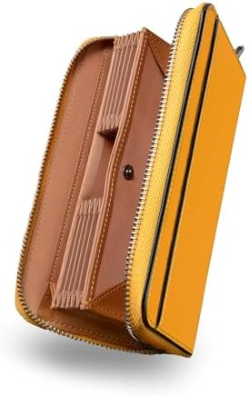 （10:30時点） 財布 メンズ 長財布 栃木レザー 本革 ボックス型の小銭入れ 大容量 カード縦入れ カード16枚 ファスナー 通帳ポケット 一流の革職人が作る 紳士 ビジネス 金運 (イエロー)