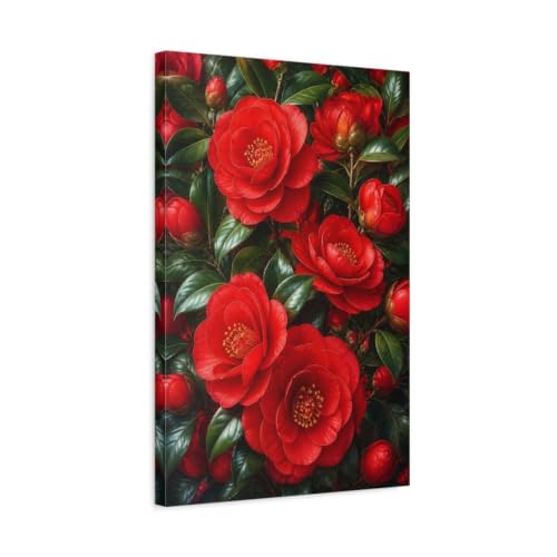 Toile camélia fleurs rouges pour insuffler poésie et douceur dans votre salon