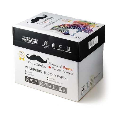 Moustache 2500 Sheets Multipurpose Printer Paper, Copy/Copier/LaserJet Inkjet Printer/Fax/Photocopy Paper, 95 Brightness, 21 lbs, Letter Size 8.5''x11'', 500 Sheets/Ream, 5 Reams image 1