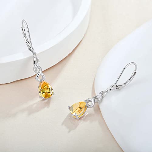 Women Formal Earrings Evening Wear - Guesma 8X6Mm Sterling Silver Leverback Earrings Topaz Teardrop Created Birthstone Crystal - Dangle Earrings For Women Infinity Jewelry #TOP2