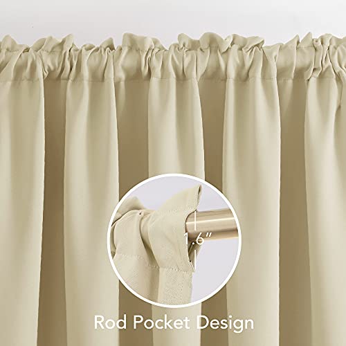 Image of Deconovo Polyresin Solid Rod Pocket Curtain, 7 Feet, Beige