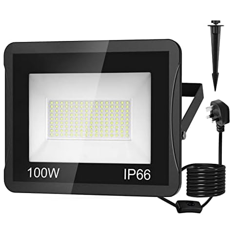 NATPOW 100W LED Floodlight Outdoor Security Light, IP66 Waterproof 9000LM, 6000K Daylight White Upgrade Flood Lights Wall Light for Front Door, Warehouse, Parking Lot, Yard, Roads, Streets(1 Pack) Cover