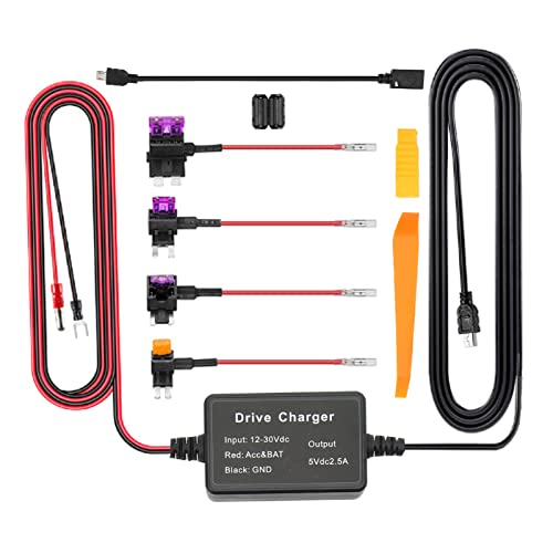 Kit Cable Hardwire para Dash CAM 12V - 30V a 5V con Protección Baja Tensión - Alimentación Continua 24h, Compatible GPS y Cámara Espejo para vehículos