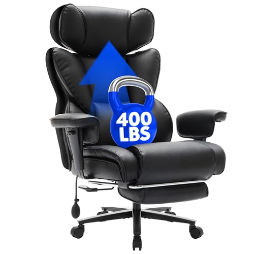 FLEXISPOT Big & Tall Office Chair, Adjustable Lumbar Support, High Back Swivel Computer Chair, Black Leather