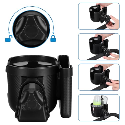 Image of Accmor Stroller Cup Holder with Phone Holder, Bike Cup Holder, Universal Cup Holder for Uppababy Nuna Strollers, 2-in-1 Drinks Holder for Walker, Wheelchair, Scooter