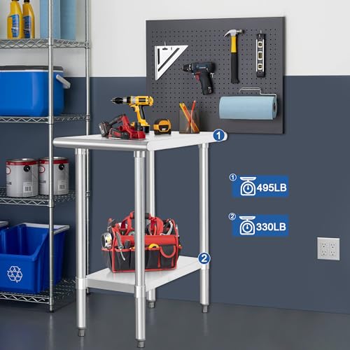 Image of HARDURA Stainless Steel Table 30X18 Inches with Undershelf and Galvanized Legs NSF Heavy Duty Commercial Prep Work Table for Restaurant Kitchen Home and Hotel