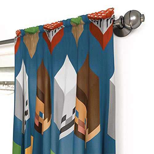 Image of Jay franco Minecraft Isometric Blue 63 in Drapes 4 Piece Set - Beautiful Room Decor&Easy Set Up, Bedding Features Creeper - Window Curtains Include 2 Panels&2 Tiebacks (Official Minecraft Product)