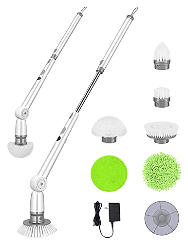 Homitt Electric Spin Scrubber with Bi-Directional Rotation Technolog, Cordless Shower Scrubber with LED Display, Power Bathroom Scrubber with Adjustable Extension Handle for Tub, Tile, Floor