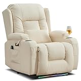 TCGBKAF Fernsehsessel Elektrisch Verstellbar TV Sessel Relaxsessel mit Liegefunktion, Kunstleder Kinosessel Massagesessel mit Wärmefunktion, Gemütlicher Sessel Beige fürs Wohnzimmer (1, Beige)