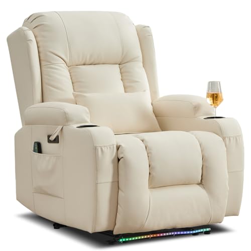 TCGBKAF Fernsehsessel Elektrisch Verstellbar TV Sessel Relaxsessel mit Liegefunktion, Kunstleder Kinosessel Massagesessel mit Wärmefunktion, Gemütlicher Sessel Beige fürs...