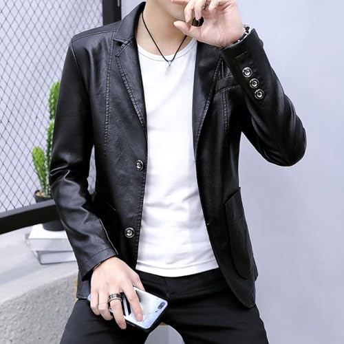 Men's Business Leather Blazer Suit Jacket Slim Fit Motorcycle Jacket Coat Notched Collar 2 Button Leather Sport Coat4