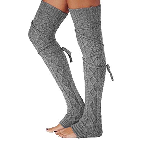 Women's Cable Knit Thigh High Boot Socks Extra Long Winter Stockings Leg Warmers (B Deep Gray)