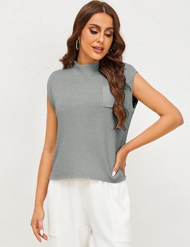 Image of Himosyber Women's Solid Sleeveless Vest Mock Neck Cap Sleeve Knitwear Sweater Tops