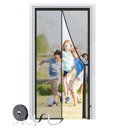 Fly Screen for Doors Magnetic Bug Mesh Curtain with Powerful Magnets Seal Durable Polyester Mesh Full Frame Magic Tape Insect Protection Door No Gap Patio Mosquito Screens (80 * 200cm)