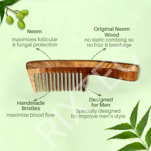 Image of PACK OF 02 Neem Comb, Wooden Comb | Hair Growth, Hairfall, Dandruff Control | Hair Straightening, Frizz Control | Comb for unisex Kacchi, Shine Suited For All Hair Types (Wide Tooth)