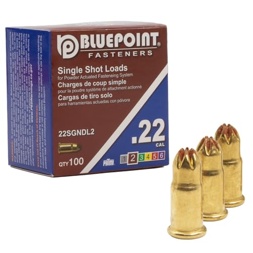 BLUEPOINT .22 Cal Brown Neck Down Single Shot Powder Load for Powder Actuated Fastening System, (100 - Count). Item# 22SGNDL2