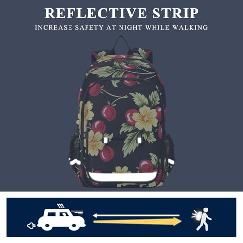 senya Cherries Yellow Flowers Backpack Water-Resistant Bag Lightweight Bookbags with Reflective Strip4