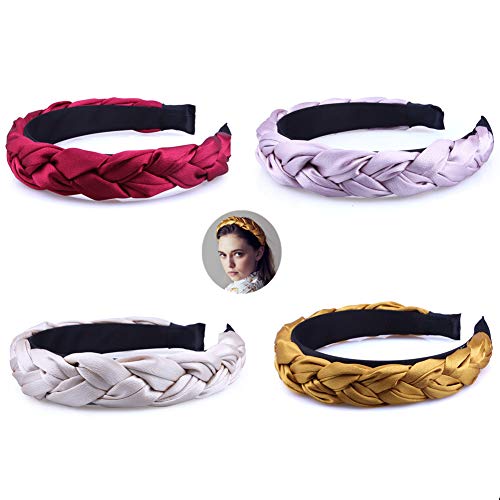 GUNIANG Headbands for Women Girls, Braid Pink Red Gold Hair Accessories Knot Hairband Wide Band Elastic Turban Headband