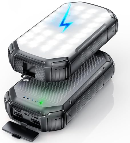 モバイルバッテリー ソーラーモバイルバッテリー 【2024新登場 46800mAh PD18W ソーラー充電 ワイヤレス充電 28個高輝度LED SOSモード】 ソーラー充電器 最大3.0A出力 4台同時充電 太陽光で充電可能 ソーラー IP67防水 耐衝撃 ソーラーチャージャー スマホ充電器 耐衝撃 地震/災害/旅行/停電/アウトドア用 ブラック