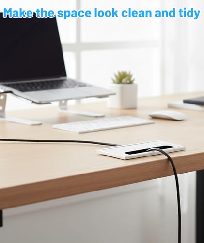 Image of Aluminum Alloy Wire Organizer For Table, Desk Cable Grommet Hole, Square Grommet Aluminum Cable Cover 160 X 80mm Wire Hole Cover Outlet For Management Office Computer Desk Wires