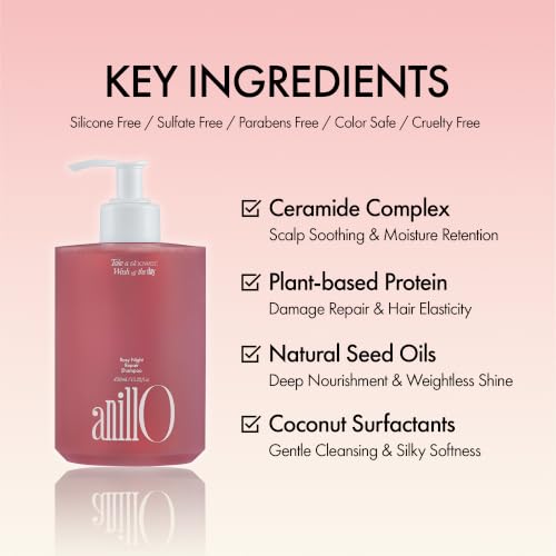 Image of ANILLO Ceramide Shampoo for Damaged Colored Hair, Rosy Night, 15.22 fl oz