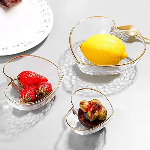 N/A European Heart-Shaped Glass Gold Side Salad Bowl Plates Dish Fruit Bowl Dessert Wedding Family Dinner Decorative Tableware Set (Color : A, Size : 11.8 * 5 * 10.7Cm) #TOP26