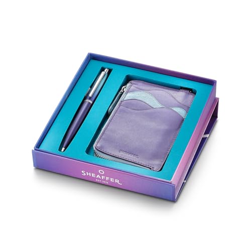 Image of Sheaffer Expressions Gift Set VFM 9430 Blue and Purple Pearlised Gradient Ballpoint Pen with Genuine Leather Card Case