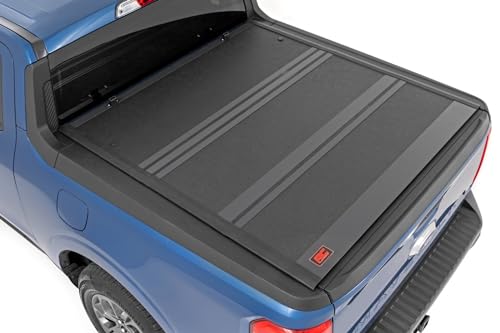 Image of Rough Country Hard Tri-Fold Tonneau Cover for Ford Maverick (2022-2026) - Low-Profile Aluminum Truck Bed Cover, Fits 4'6 Bed