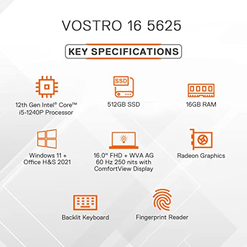 Image of Dell Vostro 5625 Laptop - Intel i5-1240P, 16GB DDR4 & 512GB SSD, Windows 11 + MSO'21, 16.0 inch /40.64Cms FHD+ WVA AG 60 Hz 250 nits (Titan Grey, D552274WIN9SE, 1.91Kgs)
