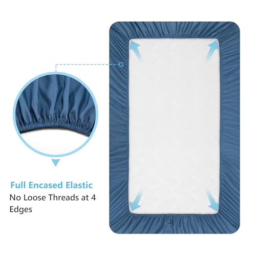Image of TILLYOU Baby Crib Sheets for Boys Girls, Super Soft Toddler Bed Sheets, 2 Pack Sheets for Standard Crib Mattress 28x52in, Navy and Stone Blue