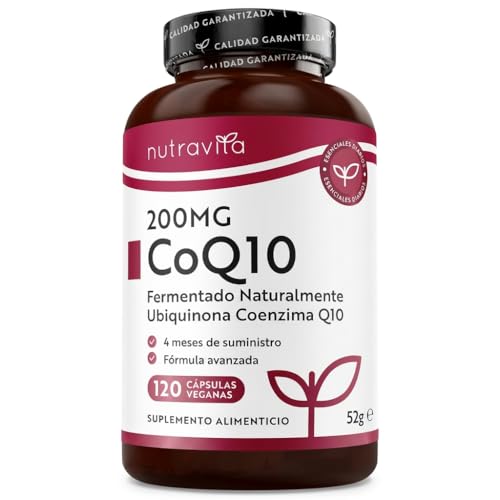 Nutravita Coenzima Q10 200mg - 100% Pura Fermentada Naturalmente - 120 Cápsulas Veganas de CoQ10 de Alta Potencia - Q10 Antioxidante, Energízante y Fortalece Sistema Inmune - Suministro de 4 Meses