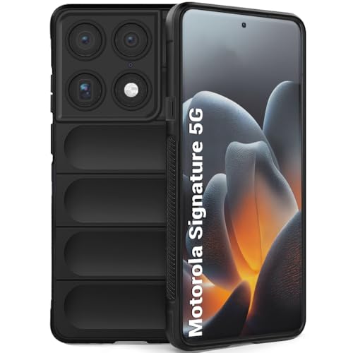 Image of TheGiftKart Liquid Silicon Back Cover Case for Motorola Moto Signature 5G | Shockproof Military Grade Protection | Micro-Fibre Cloth On Inner Side | Built-in Anti-Slip Grip Case Cover (TPU, Black)