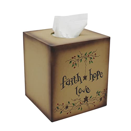 CVHOMEDECO Primitives Faith Hope Love Tissue Box Cover