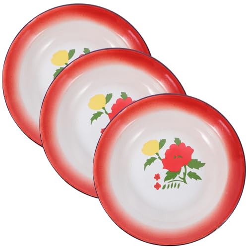 MAGICLULU 3pezzi Piatto per Snack in Smaltato Vassoio per Cibo da Festa in Piatti da Portata Rosso