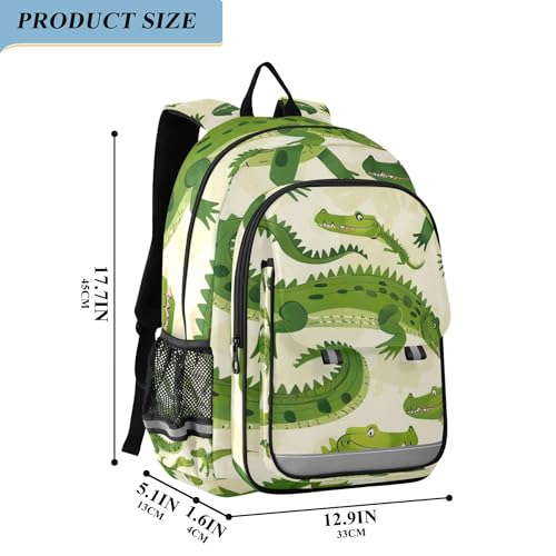 Alligators Green Crocodile School Backpack Laptop Travel Backpack for Kids Girls Boys, Computer Notebooks Bookbag with Reflective Stripes2