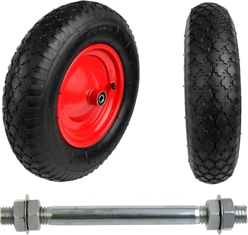 Roue de brouette 4.80/4.00-8/2PR gonflable – 100 kg charge – jante métallique 390 mm – double roulement à billes robuste pour chariot de jardin,...