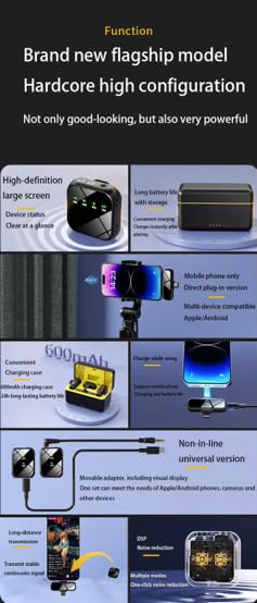 Mini Mic Lavalier Microphone Professional Wireless Lavalier Recording Microphone (Black/Yellow) - Image 3