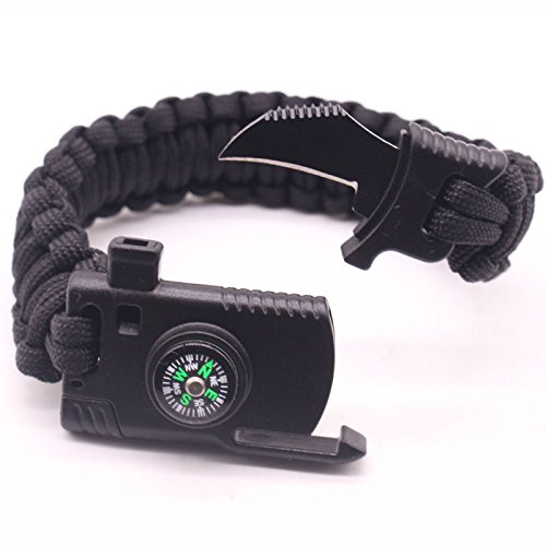Easymoo Survival Bracelet, Paracord Bracelet,Outdoors Survival Gear with Compass Fire Starter and Whistle Emergency Survival Kit (Black)