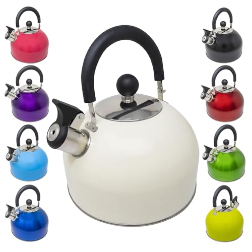 2.5L Stainless Steel Whistling Kettle - Suitable for Fishing, Camping, Hiking, Indoor & Outdoor | Camping Kettle for Gas Stove, Electric Stove, Camp Fire | Lightweight, Fast Boil, Phenolic Handle
