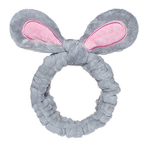 Bow Hair Band Lovely Rabbit Ears Soft Carol Fleece Bowknot Makeup Cosmetic Shower Elastic Hairlace Headband(gray)