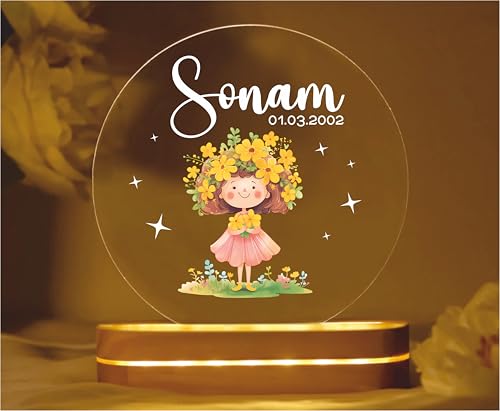 Image of PRINTHUA Plastic Personalized LED Night Table Lamp with Custom Name - Gift for Women, Men, Kids, Birthdays & Special Occasions - Transparent (Cute Girl)
